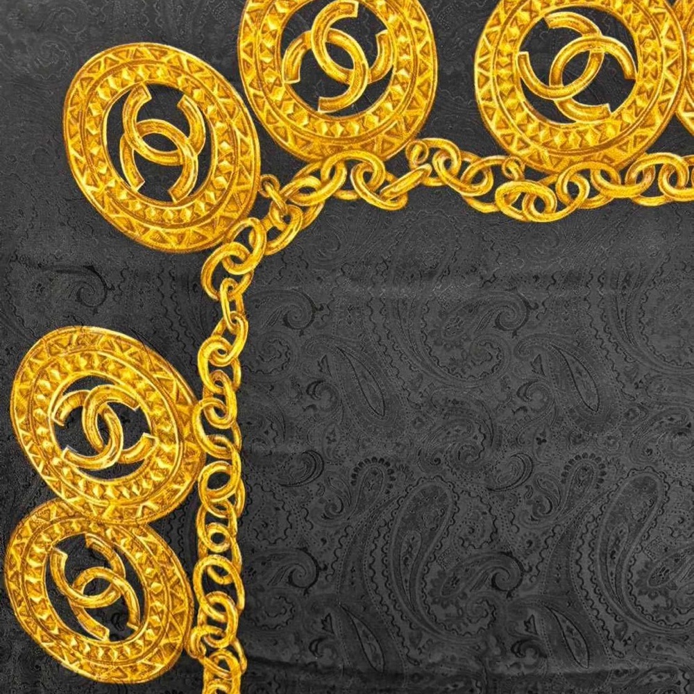 CHANEL Black and Gold Ornate Scarf - Picture 4 of 6